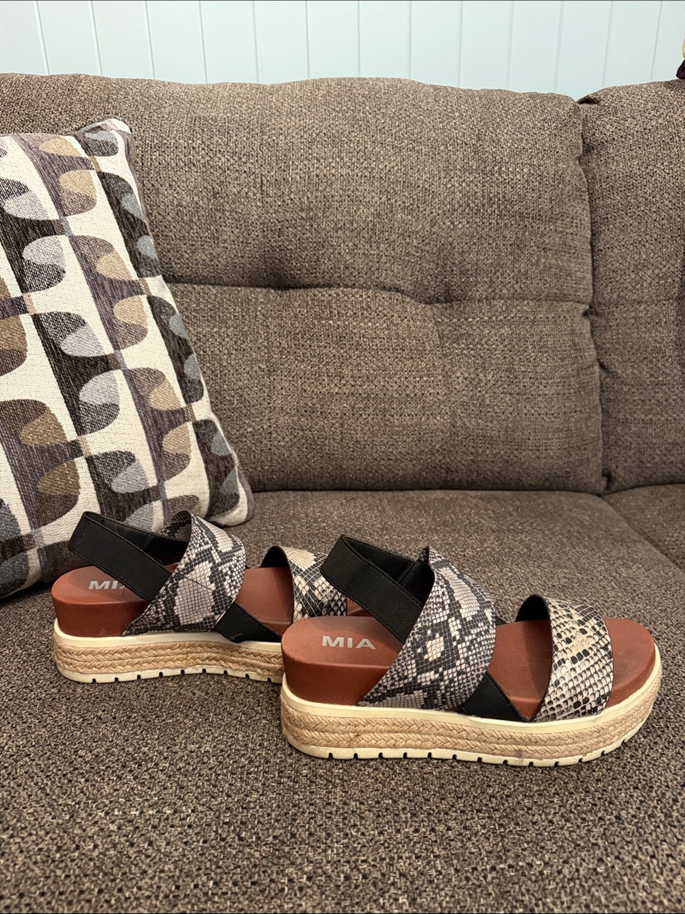 MIA Snake-Print Espadrille Platform Sandals - Black/Tan